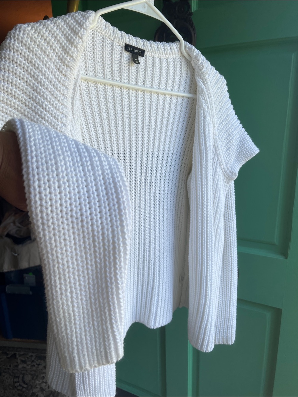 Talbots Cream Open-Front Ribbed Cardigan / oversized XS - Picture 7 of 7